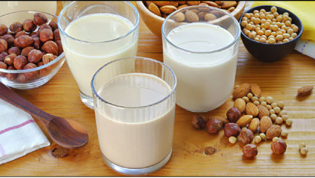 milk and peanuts on a table